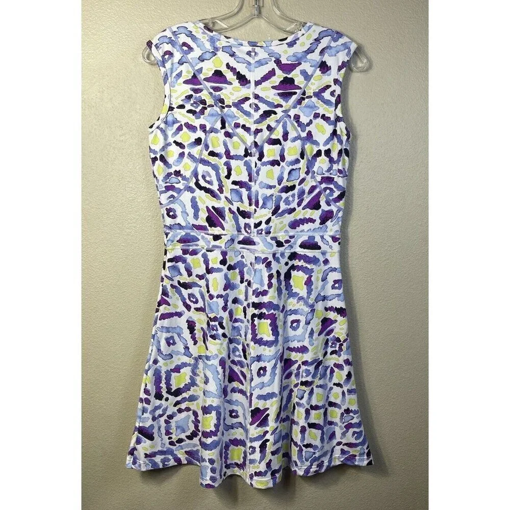 Title Nine Dream Dress Fit and Flare Size S Stretch Abstract Purple White Blue - Picture 2 of 8